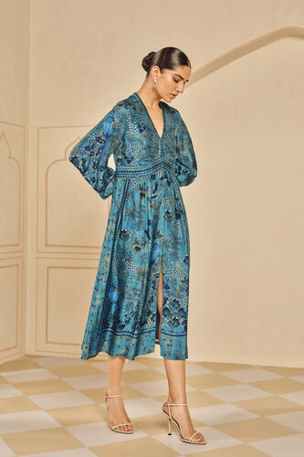 Avis Printed Silk Dress - Blue, Blue, image 2